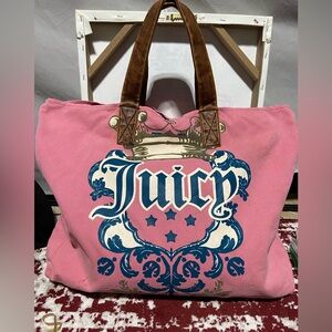 Vintage Juicy Couture Pink Canvas Tote With Faux Brown Straps